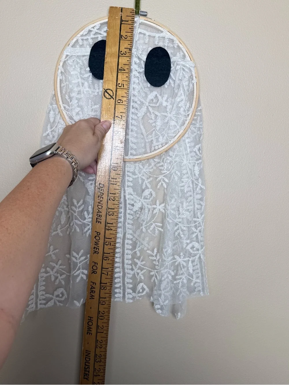 Handmade Large Lace Ghost Halloween Decor Embroidery Hoop Hanging 20” Spooky
